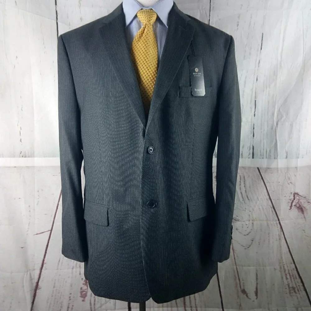 Haggar Custom Fit Suit Up System 46L Gray Pinstripe Suit Blazer Jacket